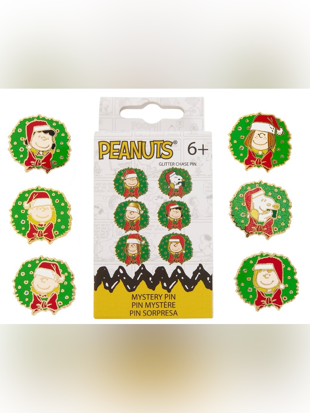 New Peanuts Holiday Wreath Character Pins - Green & Red